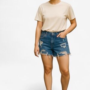 Abercrombie & Fitch | High Rise Mom Short Cut Off Denim Plus Size 32/14 Summer